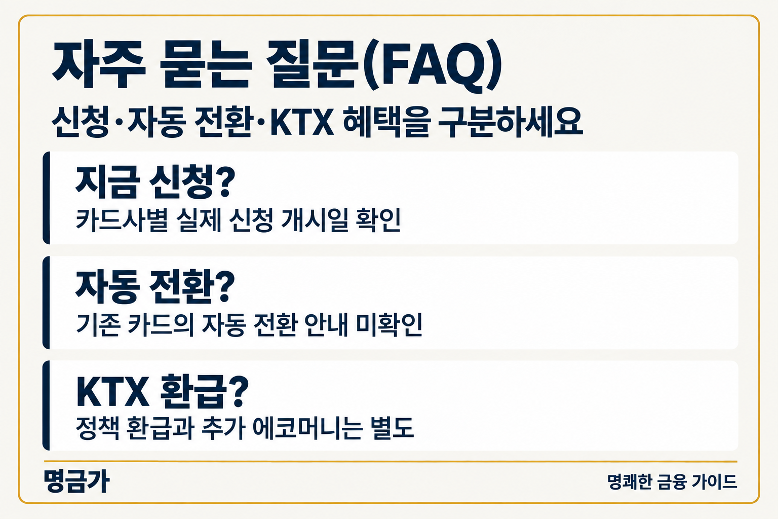 자주 묻는 질문(FAQ) — 지금 신청? / 자동 전환? / KTX 환급?