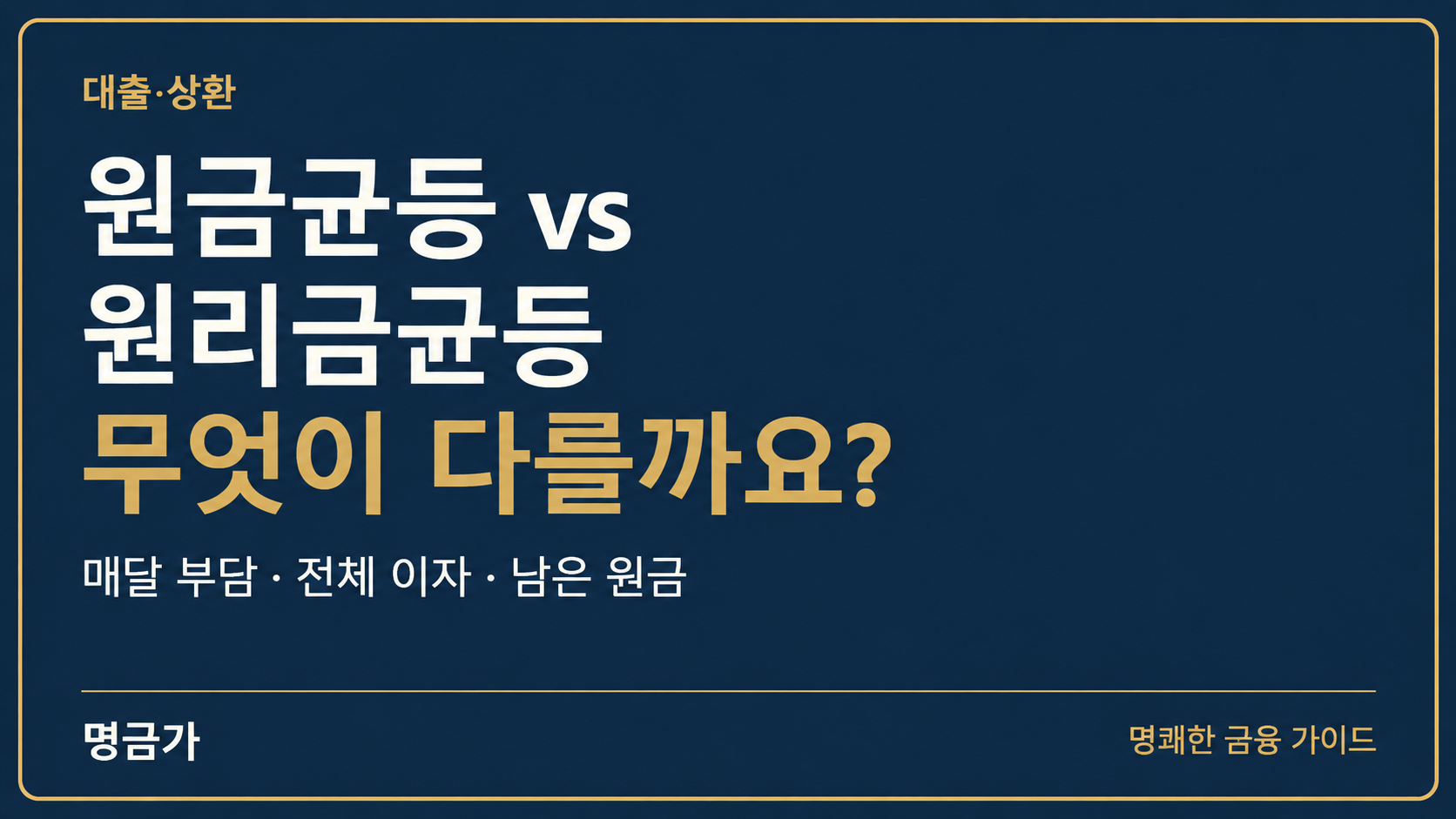 원금균등·원리금균등 상환 비교, 월 상환액과 총이자는 얼마나 다를까요?