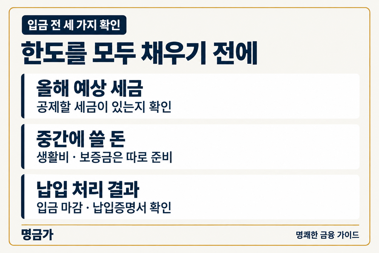 추가 납입 전 예상 세금과 생활자금, 금융회사 납입 처리 결과를 확인하는 순서