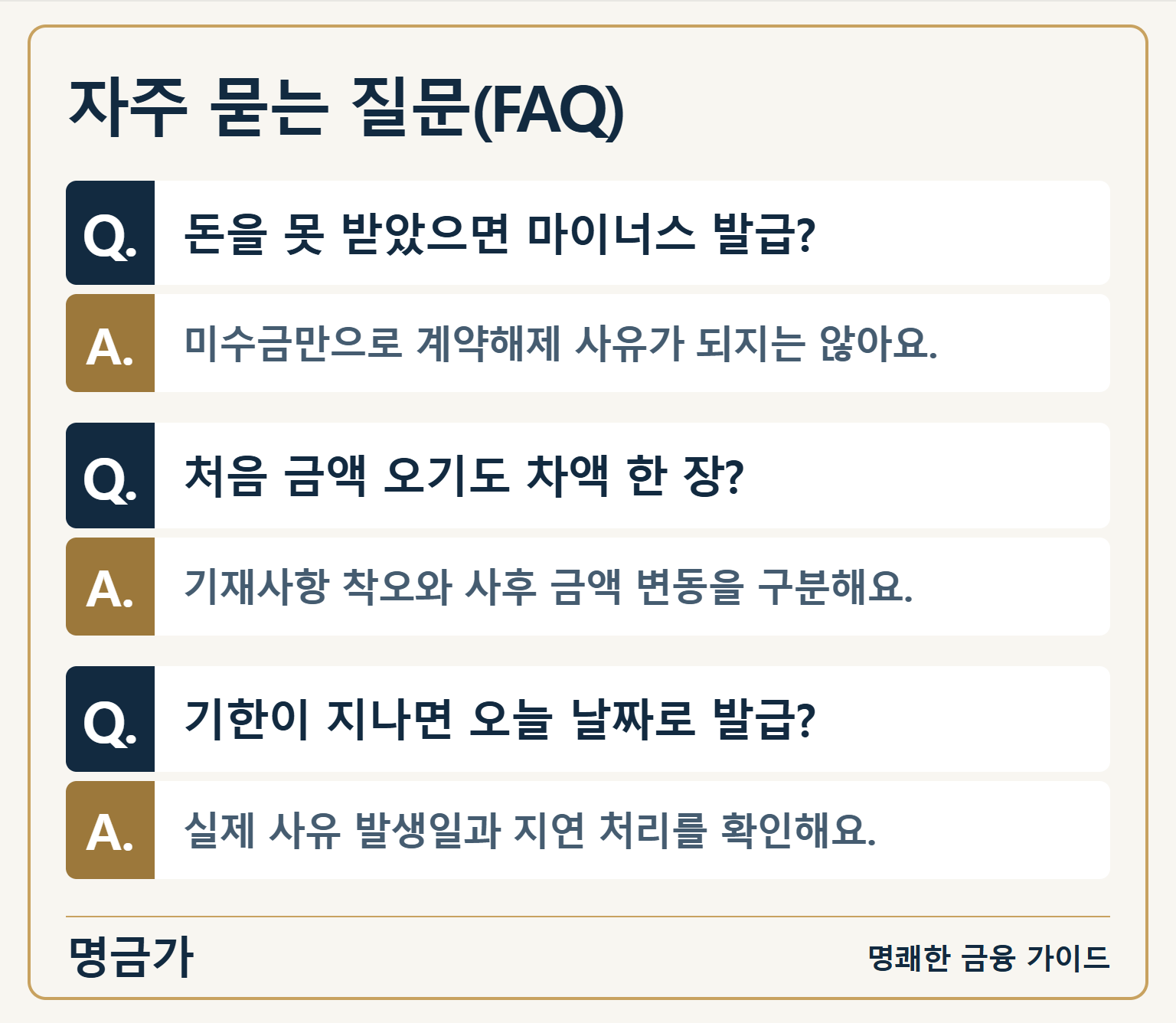 미수금, 최초 금액 오기, 발급기한 경과 때 수정세금계산서 사유와 날짜를 구분하는 문답
